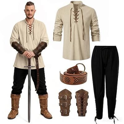 Set Medievale Rinascimento Abiti Costume di fantasia Guerriero Vichinghi Costume Per uomo Vichingo Halloween Carnevale Performance LARP Fiera Rinascimentale Adulti Estate Primavera