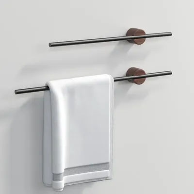 Stainless Steel Walnut Bathroom Towel Rack No Drill Wall Mounted Single Bar Luxury Space Saving Rust Proof Bathroom Accessories