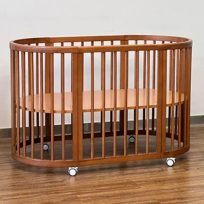 Multifunctional 4 in 1natural Extendable Mobile Modern Sleeping Oval Baby Crib Wooden Baby Bed for Newborn