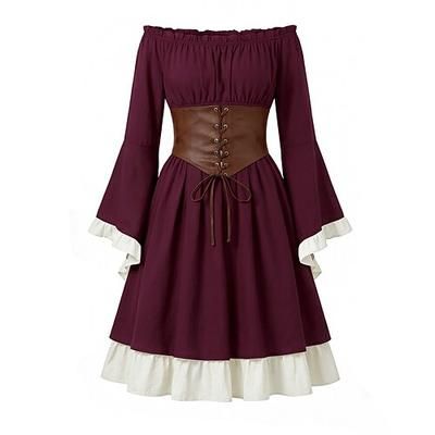 Retrò Vintage Medievale Rinascimento Vestito Lunghe Strega Fata Corsetto Costume Per donna Halloween Carnevale Fiera Rinascimentale LARP Adulti Vestito