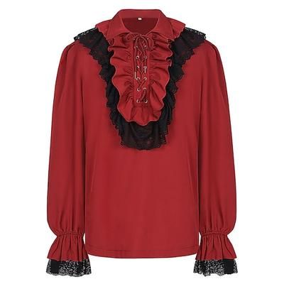 Gotico Medievale Rinascimento Camicia Lunghe Principe Vampiro Pirata Allacciato Volant Costume Per uomo Fantasia Reale Halloween Carnevale Feste Fiera Rinascimentale LARP Adulti Camicia