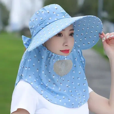 Chapeau de soleil pour femme 1 pièce, chapeau de masque intégré, grand bord, chapeau de pêcheur d'extérieur, avec maille respirante, adapté au printemps et en été