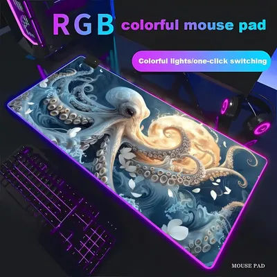 Tapis de Souris HYBXAXC Octopus, Tapis de Bureau Octopus, Tapis à Tentacules, Grand Tapis de Jeu LED RGB HD pour PC, Cadeau Gamer, Configuration Gaming
