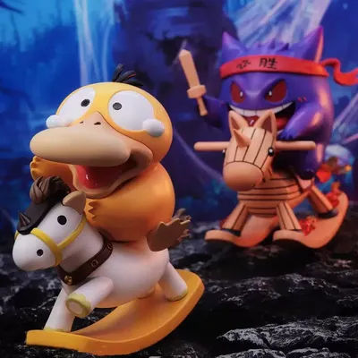 Cartoon Anime Rocking Horse Psyduck Figures Pvc Desktop Decoration Model Ornament Doll Statue Collectible Creative Surprise Gift