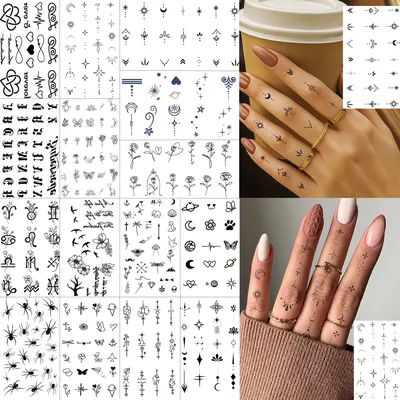 1 Sheet Spider Letter Flower Small Pattern Temporary Tattoos For Women Finger, Fake Tattoo Sticker Long Lasting Realistic Tatoos