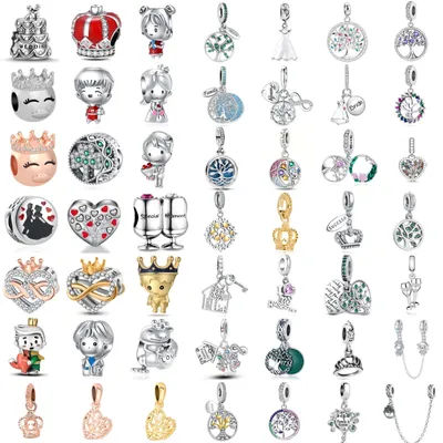 925 Sterling Silver Charms Crown Tree of Life Baby Doll Heart Wedding Goblet Princess Dress Fit Original DIY Women Jewelry