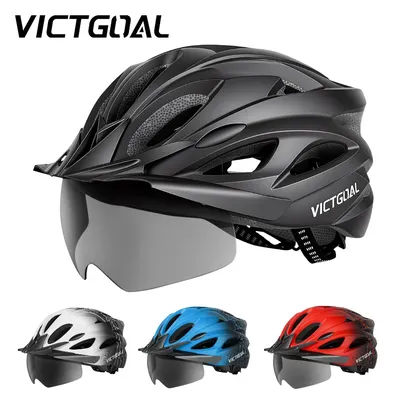 VICTGOAL 3-IN-1 Bike Helmet with LED Backlight, Sun Visor, Magnetic Goggles for Men Women E-Bike MTB BMX Outdoor Cycling Helmets