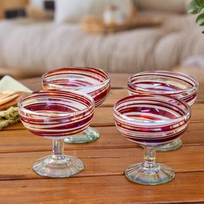 Trendy Enchantment,'Set of 4 Eco-Friendly Red Handblown Coupe Glasses'