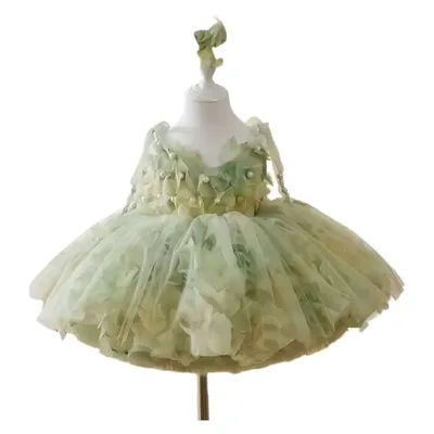Robe de demoiselle d'honneur en Tulle à fleurs vertes personnalisées, robe de première noël, robe de fête de mariage pour filles