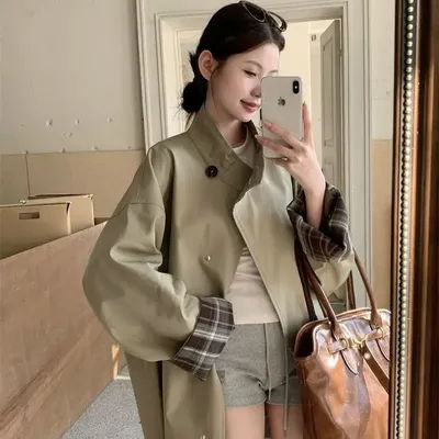 Manteaux pour femmes élégantes en cuir Trench Coat automne offre de liquidation longs coupe-vent femmes Denim femme court col haut vert