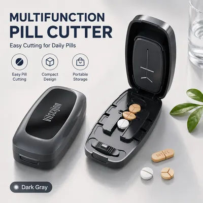 Multifunctional Pill Cutter Portable Pill Splitter 1/2 1/3 1/4 Tablet Divider Hidden Blade Medicine Storage Box Travel Pill Case