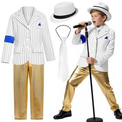 Star del pop degli anni '80 Cantante Abiti Costume di fantasia Icone della musica e del palcoscenico Cosplay for Ragazzi Bambini Halloween Carnevale Settimana del libro Performance Palcoscenico