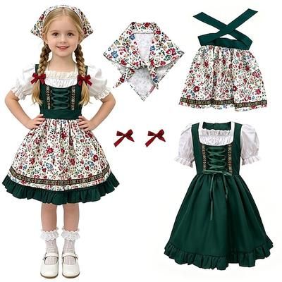 Oktoberfest Vestito Dirndl Completo Dirndl Lunghezza Midi Cameriera Bavarese Tedesco Alpino Prati Ragazze Carnevale Festa della birra Panno in stile tradizionale