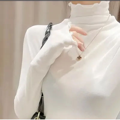 Col haut maille transparente haut femmes vêtements à manches longues col roulé T-shirt coréen Sexy voir à travers noir blanc Beige chemise nouveau