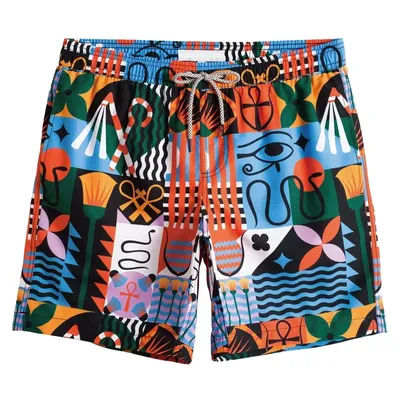 Short de bain graphique d'art abstrait pour hommes, short de plage imprimé animaux et plantes en 3D, short de surf surdimensionné, rue décontractée, été