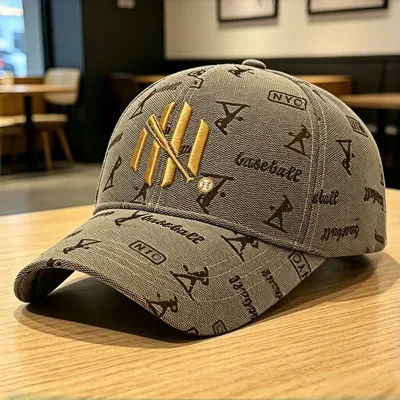 Casquette de baseball unisexe rétro style lettre avec broderie dorée, design ajustable, chapeau de soleil décontracté pour l'extérieur, idéale pour le sport et