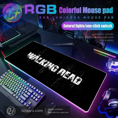 HYBXAXC 900X400X4MM Tapis de souris The Walking Dead, tapis de souris de jeu RGB, tapis de bureau, tapis de souris XXL avec éclairage LED HD pour joueurs