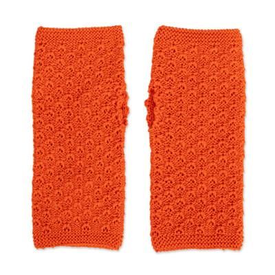 Gossamer in Vermilion,'Classic Soft 100% Baby Alpaca Fingerless Mitts in Vermilion'