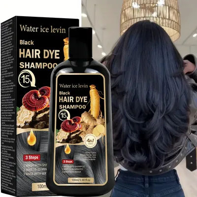 Water Ice Levin Black Hair Dye Shampoo 4-in-1 Mild Natural Herbal Ingredients 15 Minutes Fast Coloring Moisturizing Care 100ml