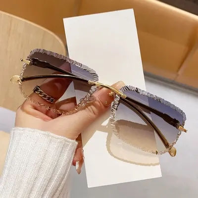 Lunettes de soleil carrées sans monture tendance style vintage, verres dégradés, décontractées, design de luxe, pour hommes et femmes