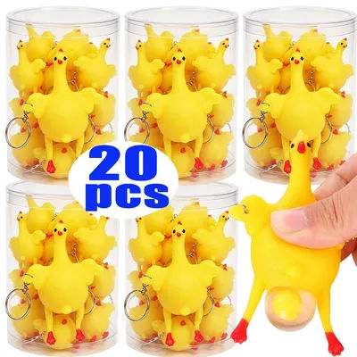 1-20pcs Funny Mini Chicken Keychain Soft Squeeze Egg Chicken Keychain Decompression Toy Creative Novelty Key Ring Gifts