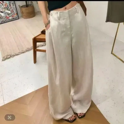 Pantalon large en lin taille haute pour femme, style Old Money français, décontracté, pour le bureau, été