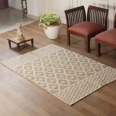 '4x6 Diamond and Checkered-Patterned Cotton Dhurrie Area Rug'