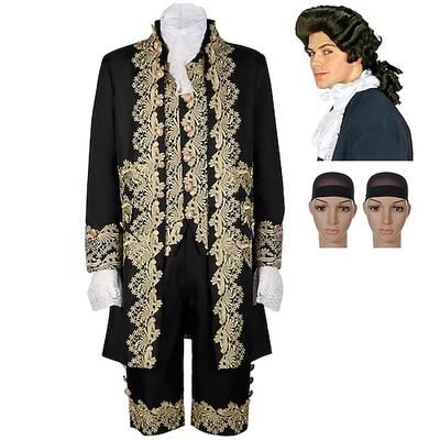 set con trench e pantaloni gilet maniche colletto parrucca coloniale 2 cappellini per parrucca rococò barocco vittoriano abiti uomo cosplay costume halloween performance prom party masquerade