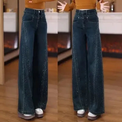 Pantalon en jean uni haut de gamme pour femme, taille haute, coupe large, grande taille 4XL, pour le printemps et l'été