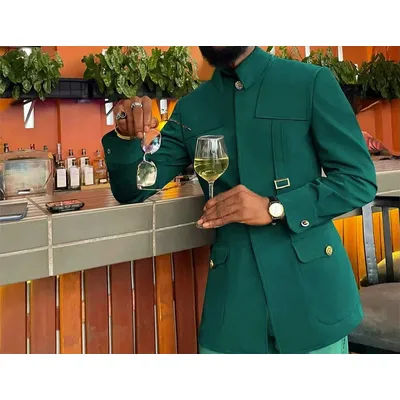 Costume de mariage vert tendance pour homme, sur mesure, smoking de fête 2 pièces, veste et pantalon coupe ajustée, blazer pour chanteur ou marié