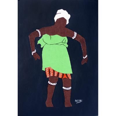 Agbaza I,'Cotton Wall Art of African Woman Performing the Agbaza Dance'