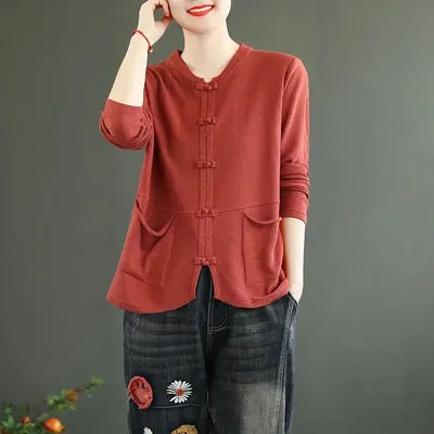 2026 Style chinois vêtements femmes vêtements 2025 Cheongsam haut chemise traditionnelle Blouse tricoté Hanfu dames hauts 12606