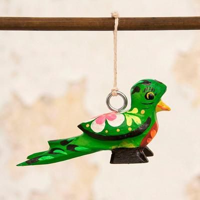 'Hand-Painted Guatemalan Quetzal Bird Wood Alebrije Ornament'