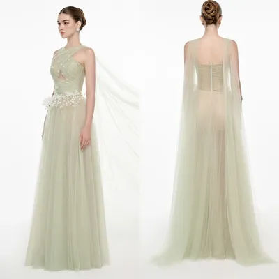 Robe de soirée en Tulle vert, personnalisée, élégante et gracieuse, col licou, sans manches, robe de Cocktail, tempérament, robe de soirée