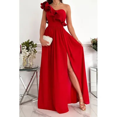 Robe longue asymétrique à volants sans manches avec fente haute pour femme – Élégante pour soirée, bal de promo, tenue d'été tendance