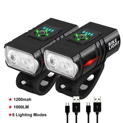 2 T6 LED Bike Light Type-C Charging Bicycle Lights Front 6 Modes MTB Flashlight Bicycle Headlight for Cycling Bicycle Front Lamp