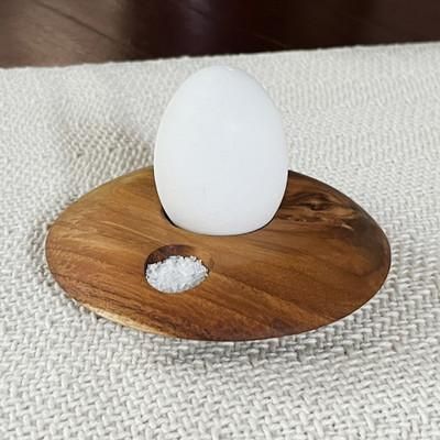 'Avant-Garde Hand-Carved Natural Brown Teak Wood Egg Cup'