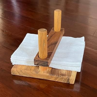 'Adjustable Teak Wood 2-Piece Napkin Holder Carved by Hand'