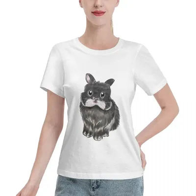 T-shirt pour femme No Shrink Fluffy Furry Black Rabbit Bunniesmee, haut de gamme, doux, agréable pour la peau