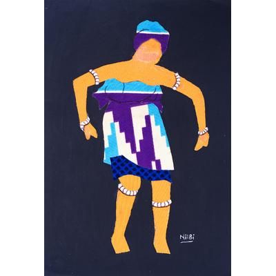 Agbaza II,'Traditional Ewe Agbaza Dance Cotton Wall Art in Cool Hues'