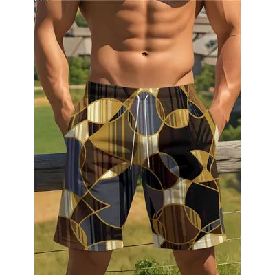 Short de bain pour homme vert à imprimé vaguelettes d'eau et marguerites, séchage rapide, taille à cordon de serrage