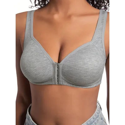 Soutien-gorge pour femmes, fermeture frontale sans fil, couleur unie, couverture complète, bonnets fixes, plus considéré pour les personnes d'âge moyen et les personnes âgées individuelles