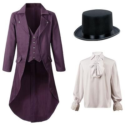 Capotto Medievale Retro Vintage del XVIII Secolo Cappello Tuxedo Vampiro Cavaliere Abbigliamento Elegante Uomo ebenezer Scrooge Elfo Fantasia Steampunk Festa Sera Cappotto per Adulti Natale