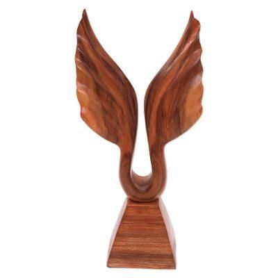 I Will Fly,'Suar Wood Wing Sculpture Handcrafted in Bali'
