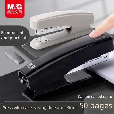 M&G Labor Saving Stapler Random Color With 1000Pcs Staples ABS Non-slip Base Office School Binding Stationery For 50 Sheets