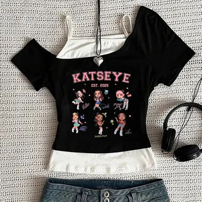 Katseye – haut court pour femmes, t-shirt jojifuku amusant, vintage, gyaru, cutecore, anime goth, drôle, été, pas cher