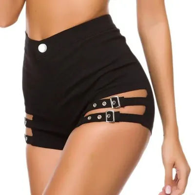 Short gothique taille haute pour femmes, ajouré sur le côté avec ceinture à boucle, Mini pantalon moulant Sexy, vêtements