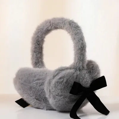 Cache-oreilles en peluche avec nœud papillon, Protection contre le froid, cœur chaud, moelleux, cache-oreilles en peluche pour l'hiver