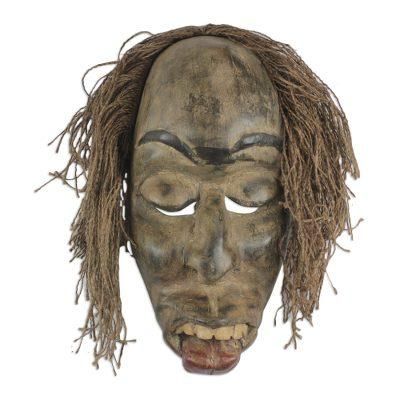 Friendly Kwagyei,'Rustic African Wood and Jute Mask from Ghana'