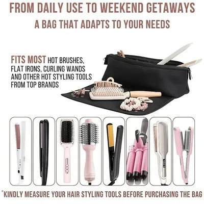 Portable Hair Tools Storage Bag Dustproof Multifunctional Hair Tools Travel Bag Heat Resistant Mat 2 in 1 Organizer